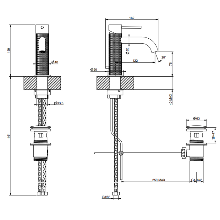 Смесители Смеситель для раковины на 1 отверстие с донным клапаном, цвет черный шлифованный металл 