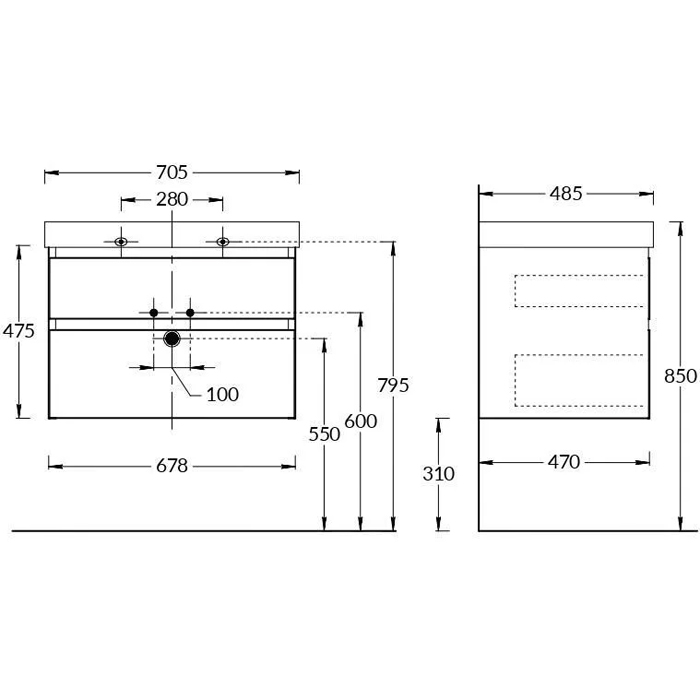 Мебель для ванной Тумба подвесная с ящиками 70, лимо матовая 