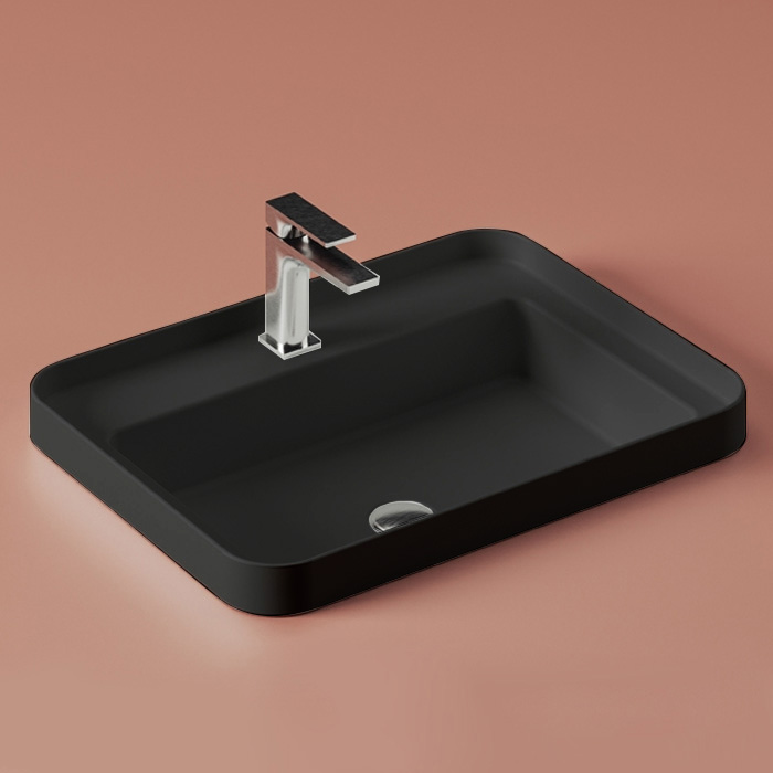 Раковины Раковина встраиваемая, 60х45см, без отв под смеситель, без перелива, цвет черный матовый 