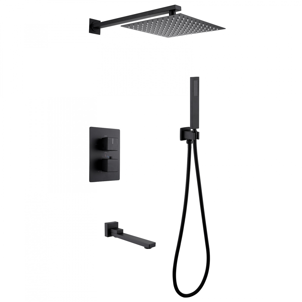 Душевая программа Душевая система скрытого монтажа с изливом, термостат, черная матовая 
