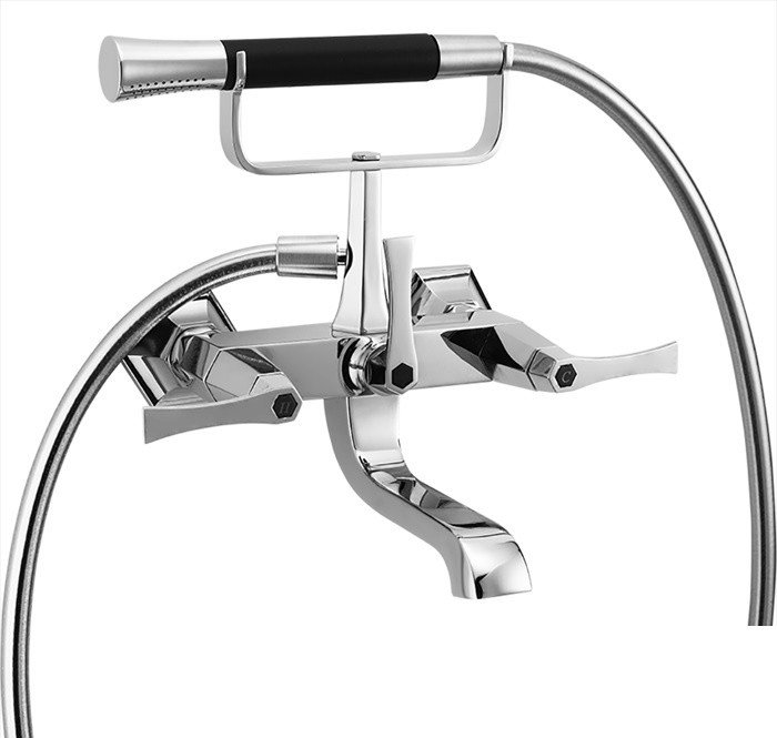 Смесители  Cherie Смеситель для ванны двухрычажный, с душевым комплектом, цвет хром/черный 
