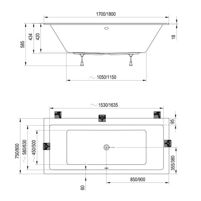 Ванны Ванна SLIM 170x75 белая 