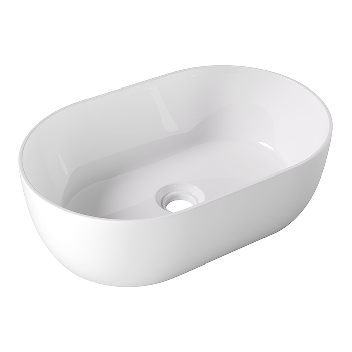 Раковины Раковина 55x35хВ17, накладная, без отверстия под смеситель, белый глянцевый 