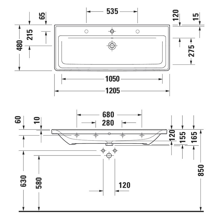 Раковины Раковина 1205*480 мм,  цвет белый глянец 