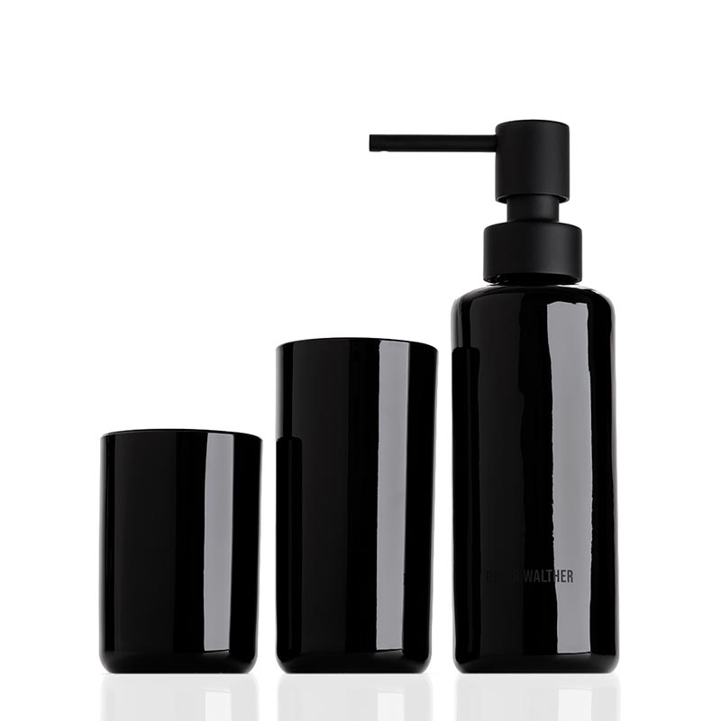 POP UP Набор аксессуаров из стекла: стаканчики и дозатор черный.