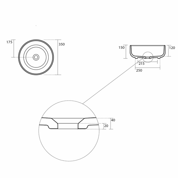 Раковины Раковина чаша круглая d 35 h35 см, без отверстий под смеситель,  цвет белый глянцевый 