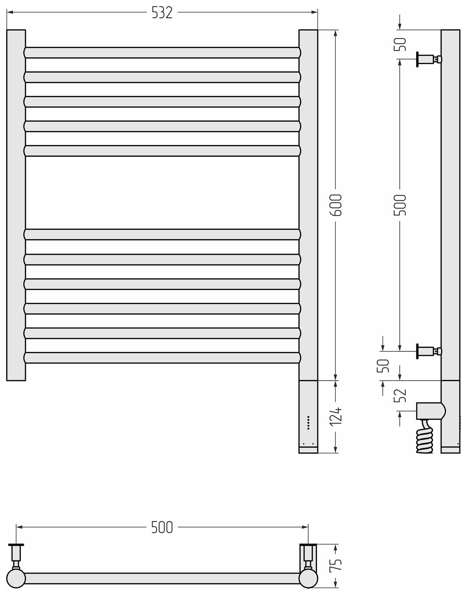 Полотенцесушители Полотенцесушитель электрический прямая 600х500 / МЭМ правый (RAL 1021 Рапсово-жёлтый) 