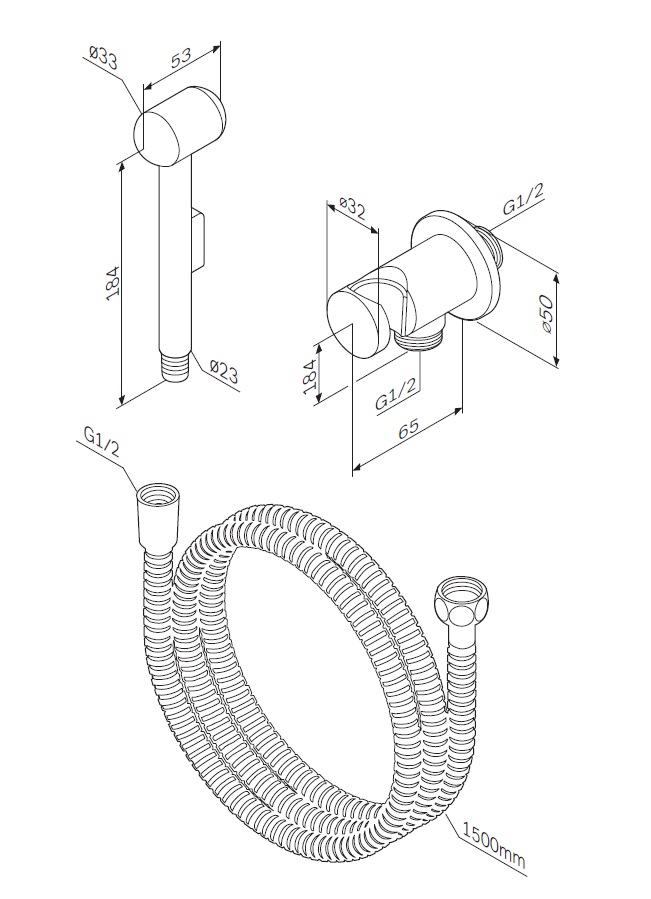 Душевая программа Гигиенический набор: шланговое подсоединение с держателем, гигиенический душ, душевой шланг 