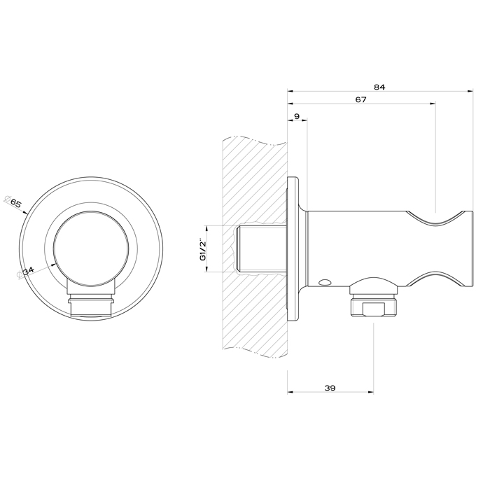 Комплектующие Вывод воды с держателем для душевой лейки на 1/2, цвет: black XL 