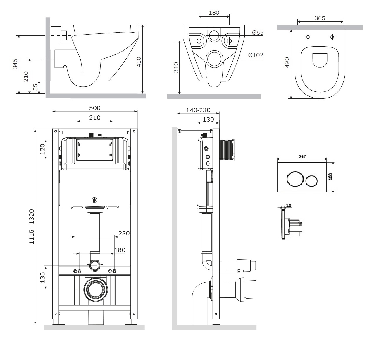 Унитазы Инсталляция с клавишей Pro L глянцевый хром  с подвесным унитазом Spirit V2.0 с сидением микролифт 