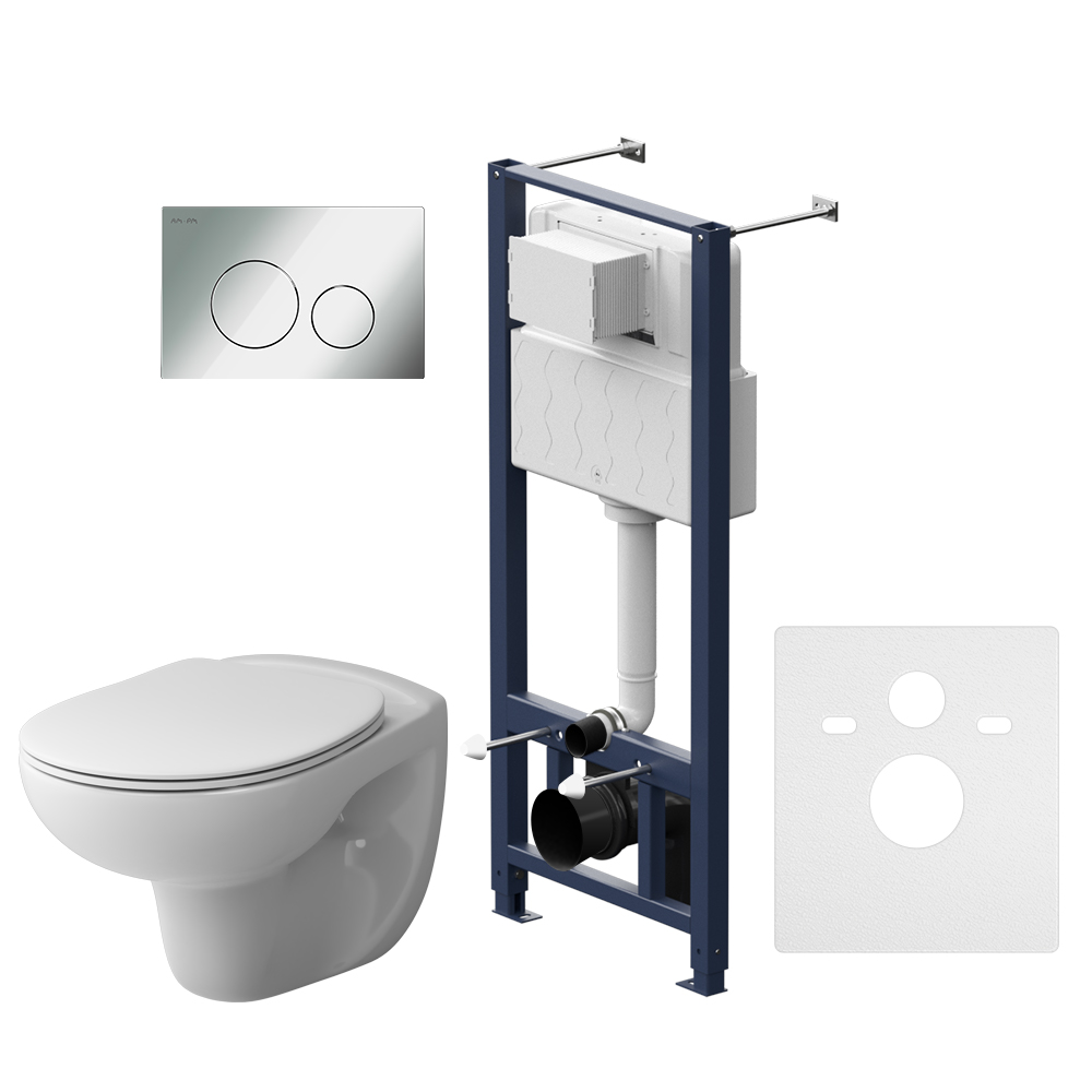 Инсталляция с клавишей Pro L глянцевый хром  с подвесным унитазом Sense безободковым с сидением микролифт