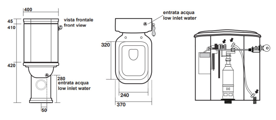 Бачки  для унитазов Бачок для унитаза моноблок, с боковым отверстием для ручки механизма, (без механизма слива), цвет белый 