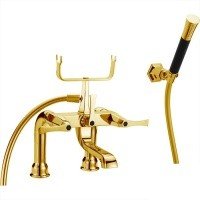 Смесители  Cherie Смеситель на борт ванны двухрычажный, с душевым комплектом, цвет золото/черный 
