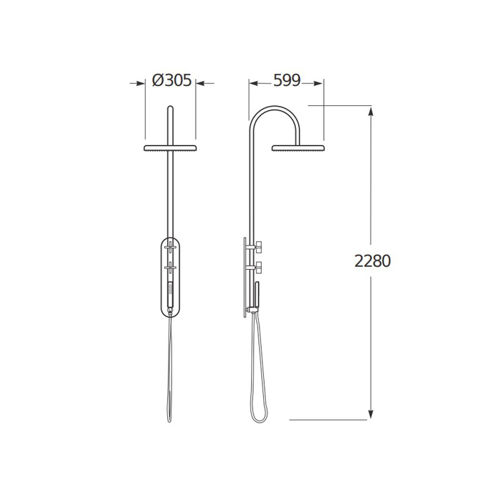 Душевая программа Душевая стойка со встраиваемым термостатом с верхним, ручным душемм шланг 1,7м, цвет: brushed steel 