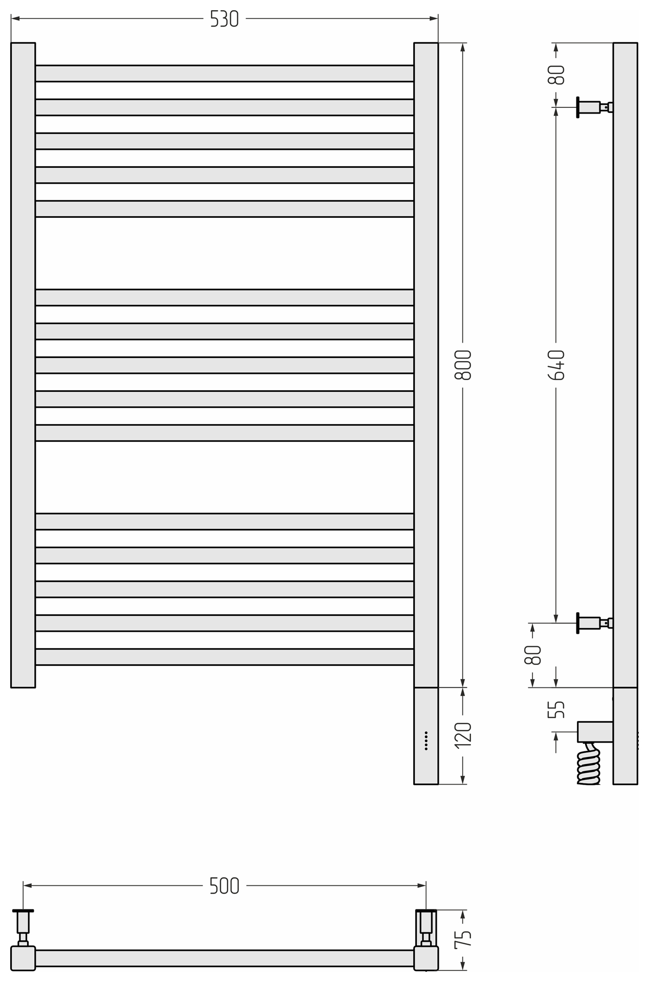 Полотенцесушители Полотенцесушитель электрический 800х500 / МЭМ правый (RAL 7001 Серебристо-серый) 