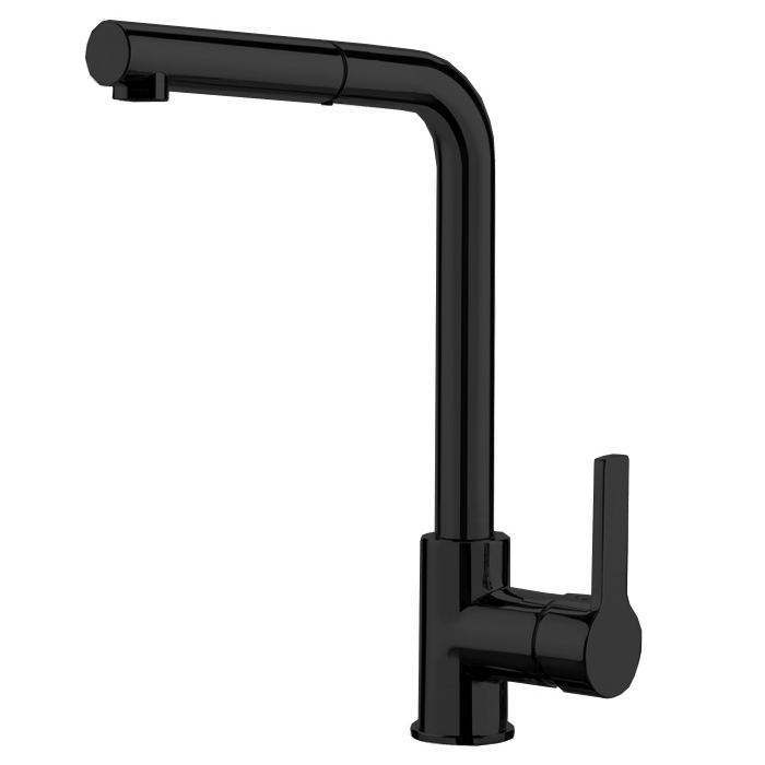 Смесители для кухни Смеситель для кухни, на 1 отверстие, с выдвижной лейкой, цвет чёрный матовый 