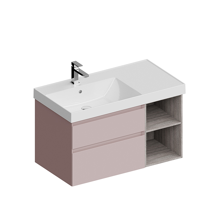 Мебель для ванной Тумба левая подвесная с ящиками 90, Мальва матовая-древесная (Цена по акции) 