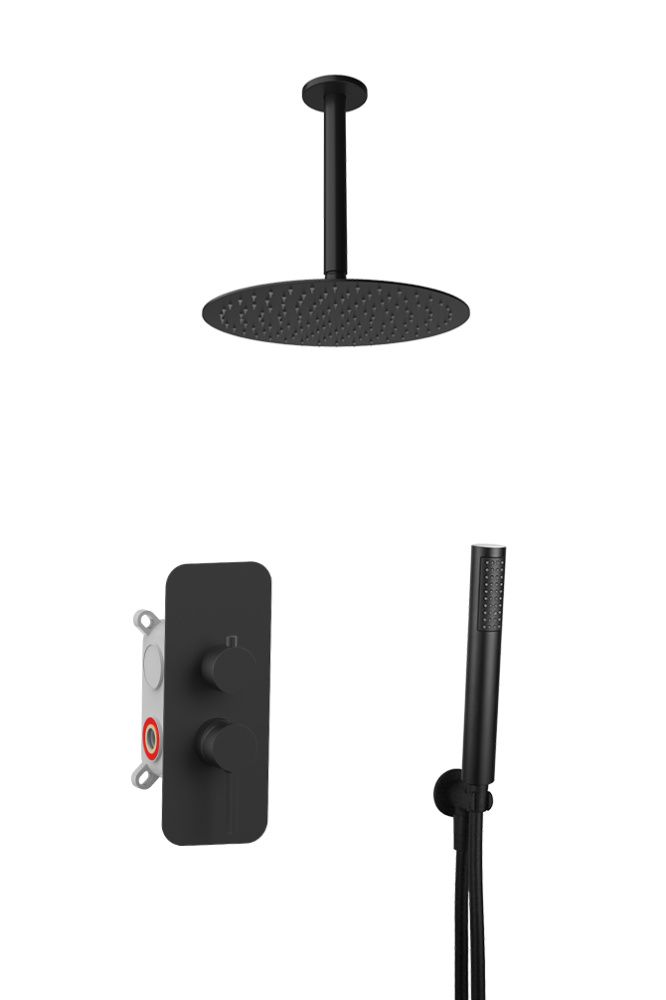 Душевая программа Душевой комплект ER237 на 2 потребителя, с потолочным кронштейном, цвет черный матовый 