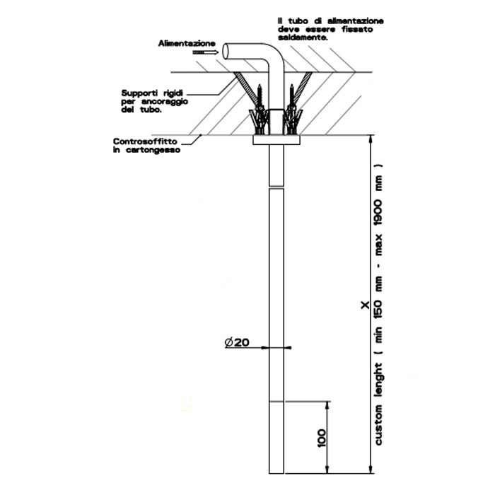 Комплектующие Излив потолочный, комбинируемый с удаленным управлением, цвет: шлифованная сталь 