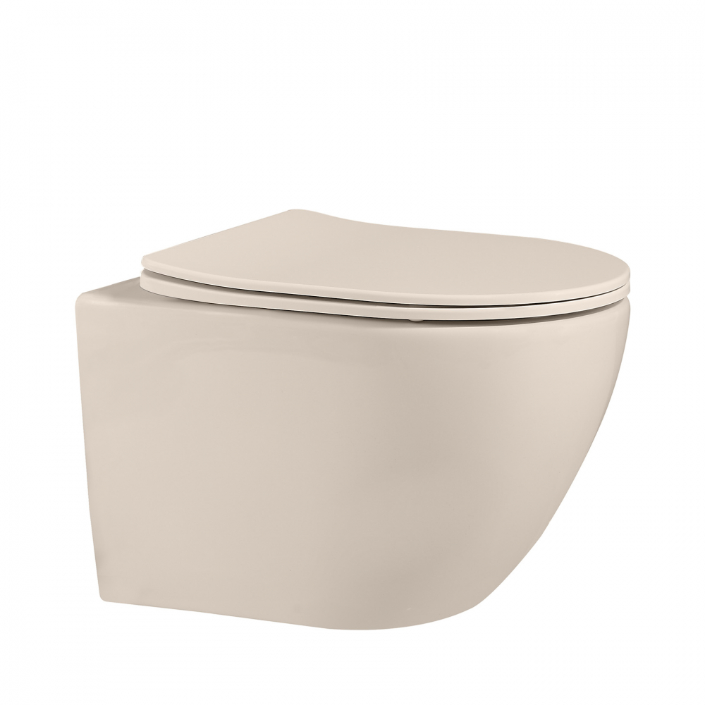 Унитаз подвесной бежевый матовый, безободковый