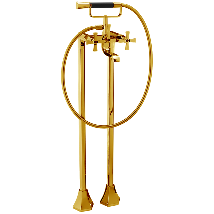 Смесители Напольный смеситель для ванны двухрычажный, с душевым комплектом, цвет золото/черный 