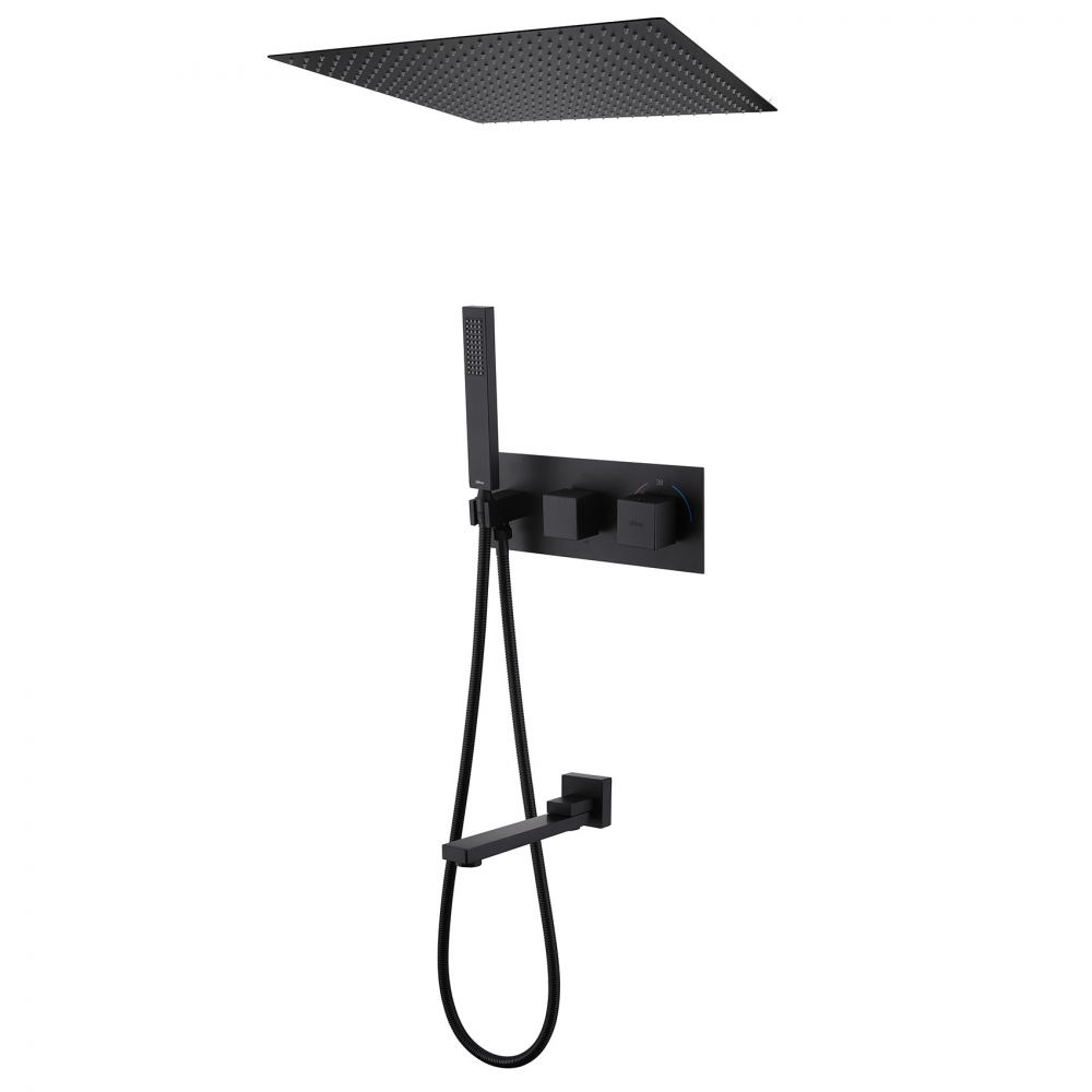 Душевая программа Душевая система скрытого монтажа с изливом, термостат, черная матовая 