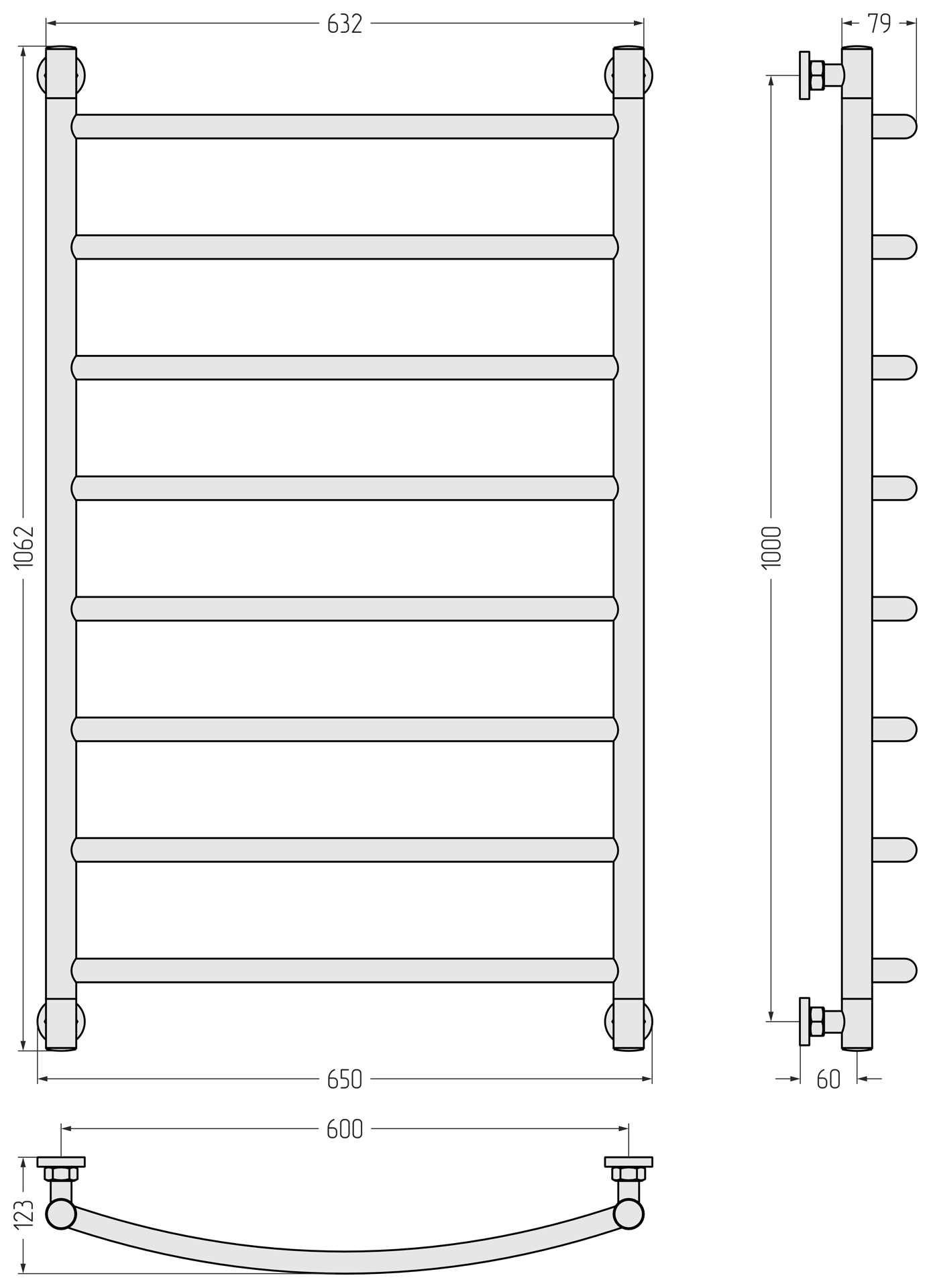 Полотенцесушители Полотенцесушитель 1000х600 (Состаренная бронза) 