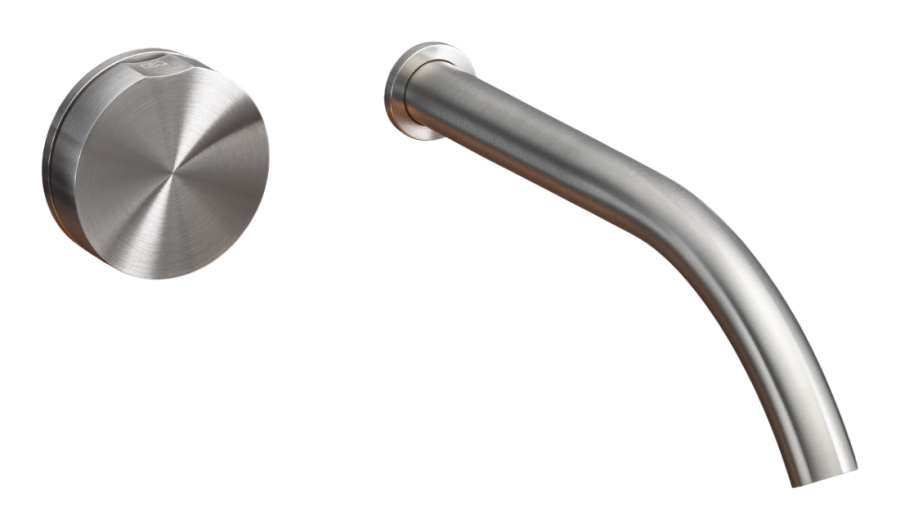 Смесители Смеситель для раковины Giotto, настенный, прогрессивный, на 2 отверстия, внешняя часть, сталь, цвет полированная нержавеющая сталь 