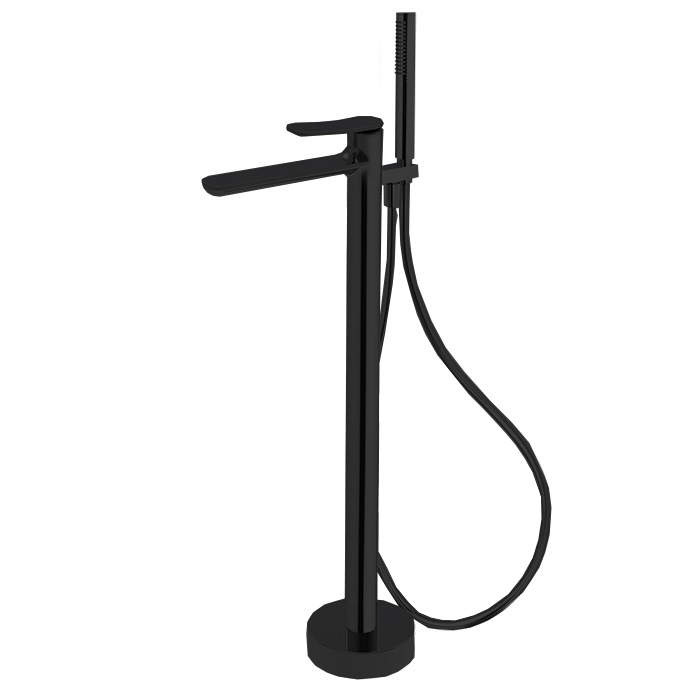 Смесители Смеситель для ванны, напольный, с ручным душем, цвет чёрный матовый 