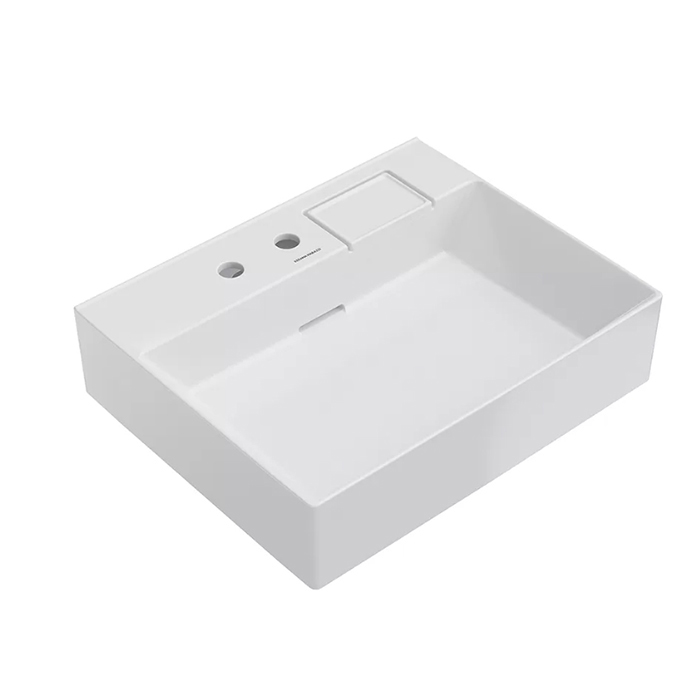 Раковины Раковина мебельная 60x48x14,5 см, с 2 отв.под смеситель, с переливом, белая глянцевая 