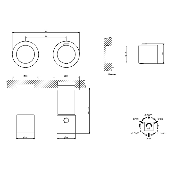 Смесители Unito Смеситель для душа, встраиваемый, термостатический, с переключателем на 3 положения, внешняя часть, цвет: Black Metal PVD 