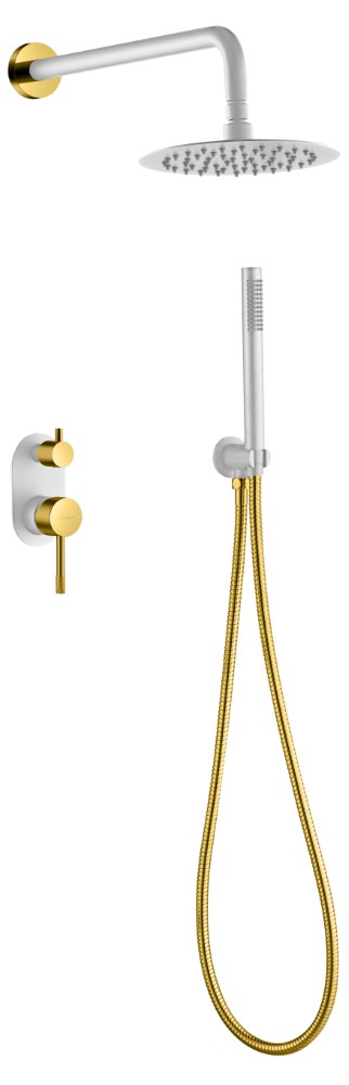 Смесители Смеситель встроенный + верхний+ ручной душ Белый Золото 