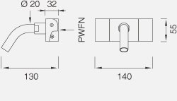 Смесители Настенный двухрычажный смеситель с краном. Длина 130 мм 