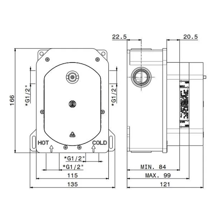 Смесители Универсальная внутренняя часть для термостатического смесителя на 2 потока для душа 