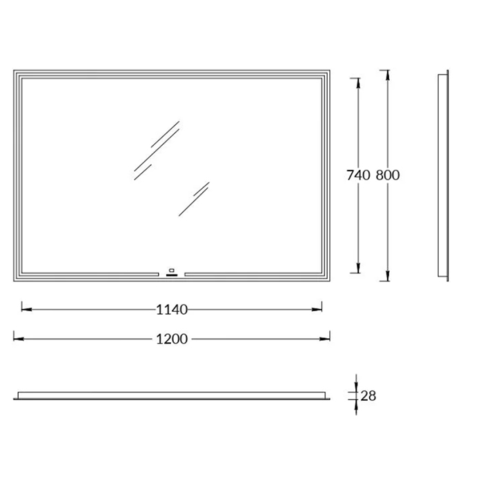 Мебель для ванной Зеркало прямоугольное с диммером 120,белое 