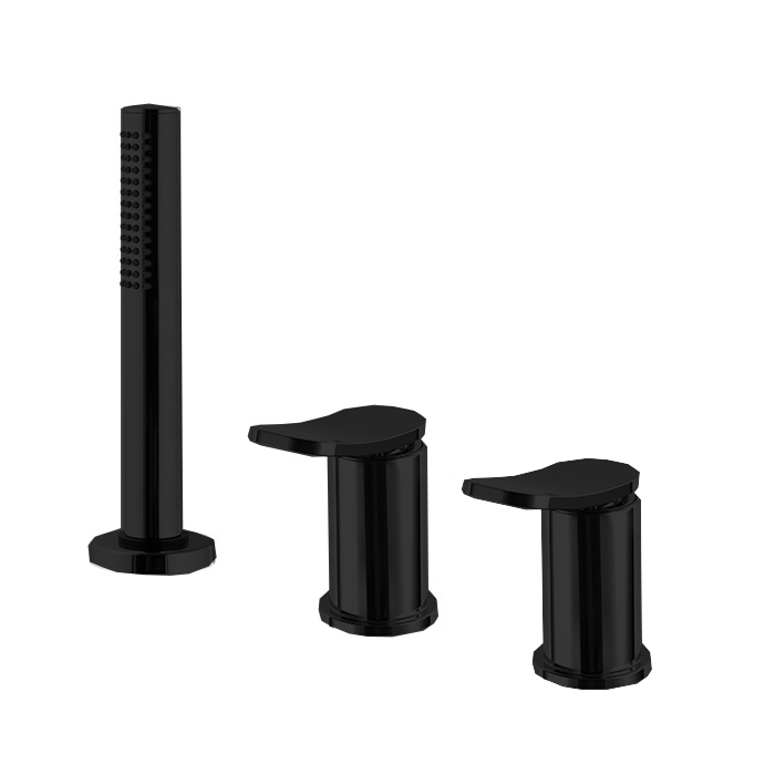 Смесители Flo Смеситель на борт ванны, на 3 отв., с ручным душем, цвет: чёрный матовый 