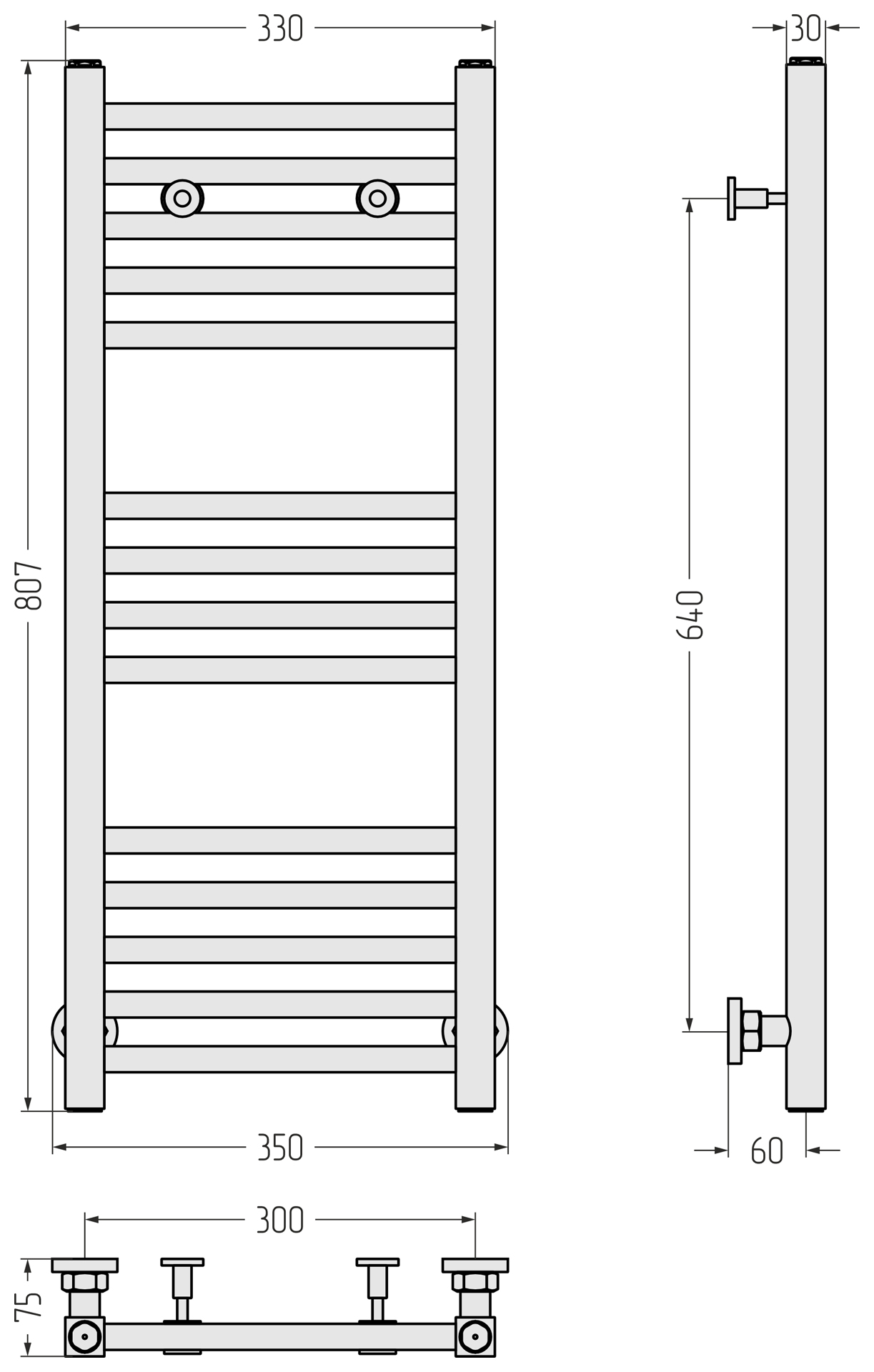 Полотенцесушители Полотенцесушитель 800х300 (Матовый чёрный) 
