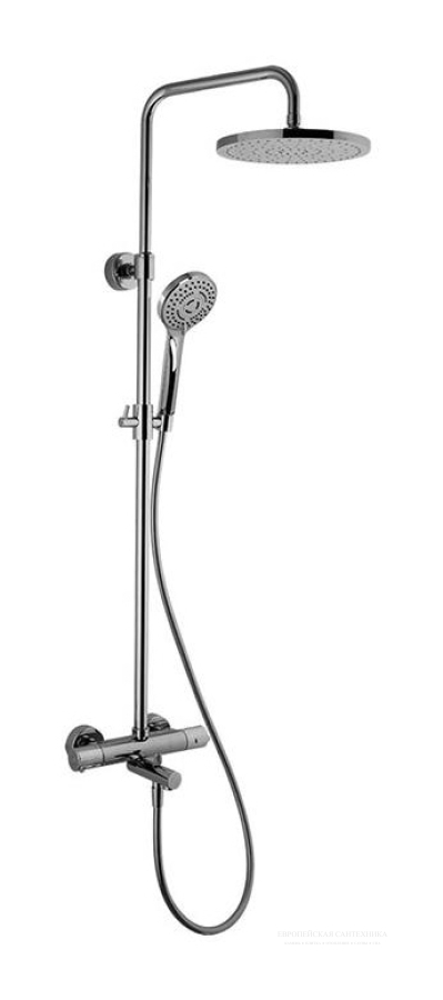 Душевая система Wellness: стойка с термостатом и изливом, цвет хром