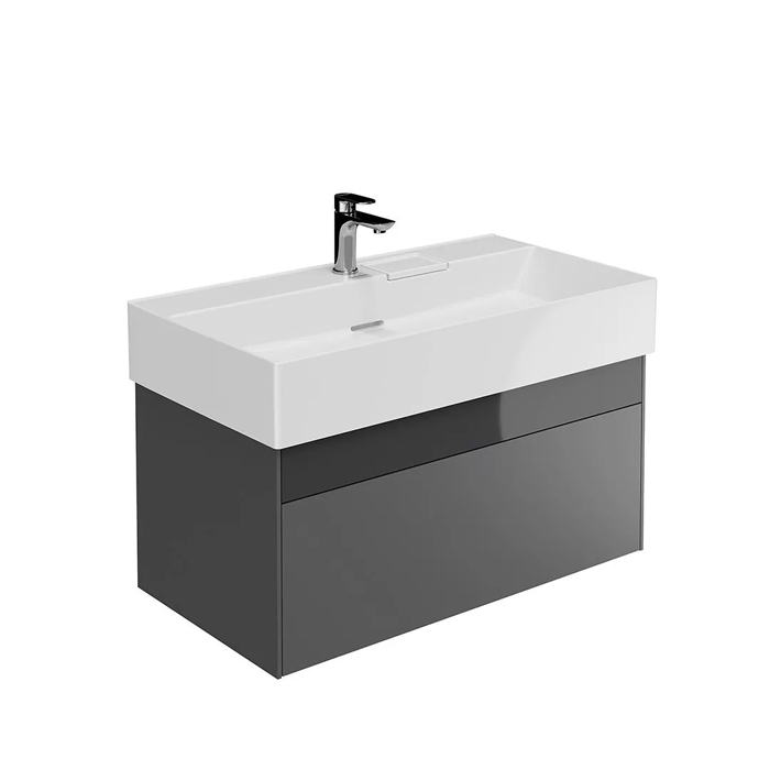 Мебель для ванной Тумба подвесная 2 ящика 90 см, стальной серый 