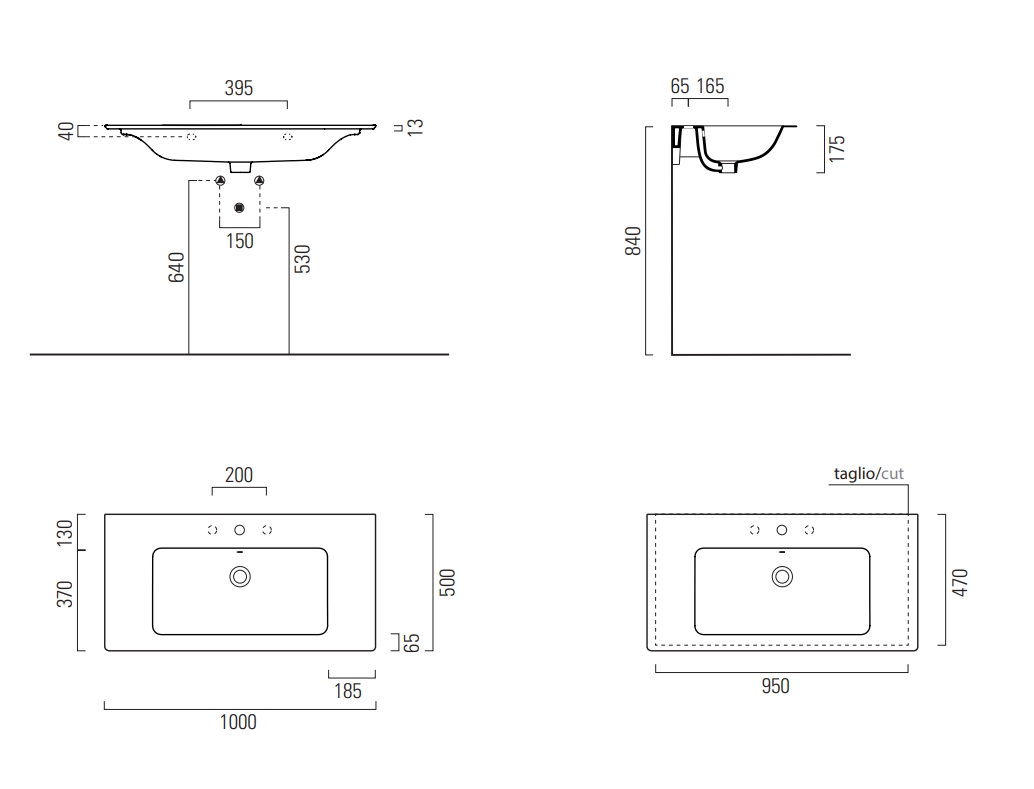 Раковины Раковина накладная/подевсная 500x1000 мм 
