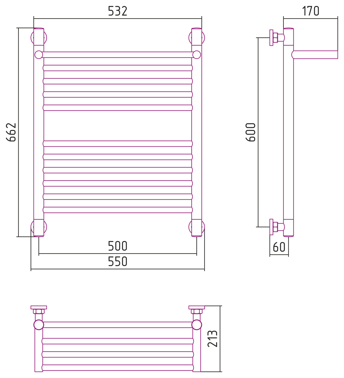 Полотенцесушители Дизайн-радиатор 1 полка 600х500 