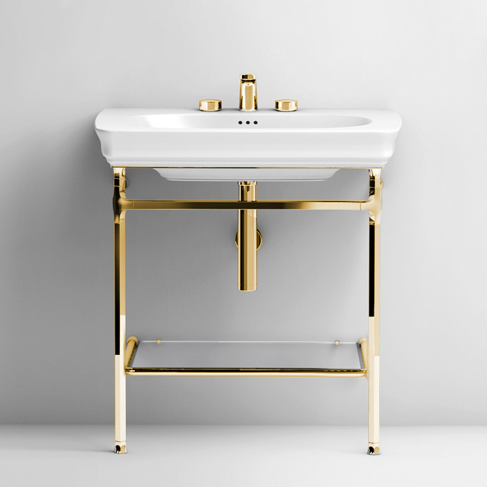 Мебель для ванной Структура металлическая Quadra для раковины 68 см, полка стекло, цвет золото 