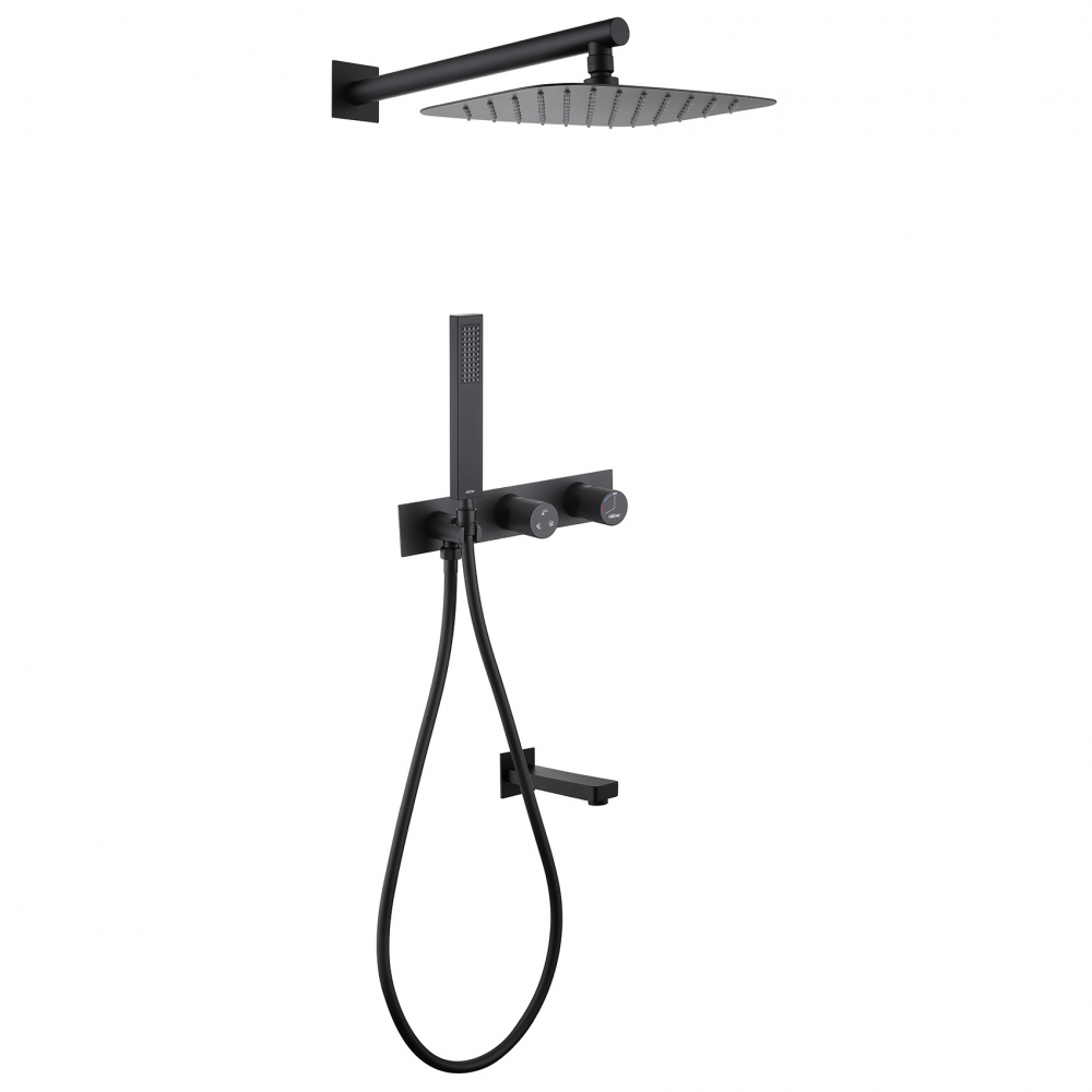 Душевая программа Душевая система скрытого монтажа с изливом, черная матовая 