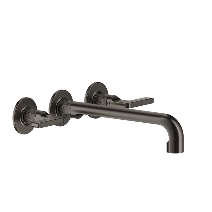 Смесители Встраиваемый смеситель для раковины на 3 отверстия с изливом, без донного клапана, цвет черный матовый 