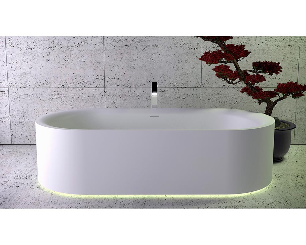 Ванны MOON Ванна 190x90x50 см, с щелевым переливом, с подсветкой, белая матовая 