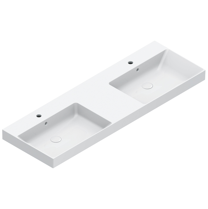 Раковины Раковина 150x50 двойная, с 2 отверстиями под смеситель, покрытие Cataglaze+, цвет белый глянцевый 