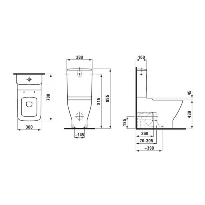 Унитазы Унитаз моноблок 70х36х47.5см, выпуск универсальный, цвет: белый 