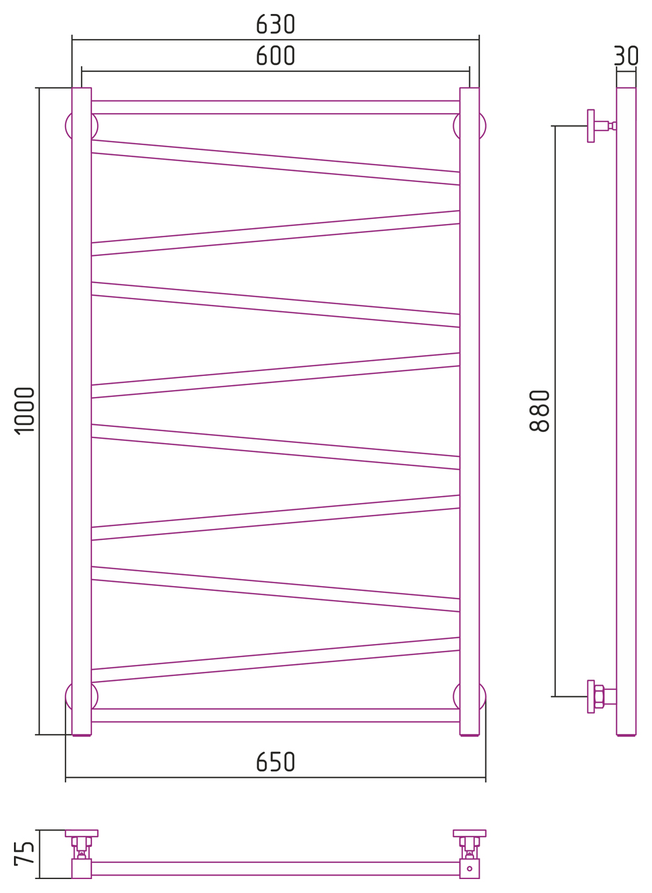 Полотенцесушители Дизайн-радиатор 1000х600 
