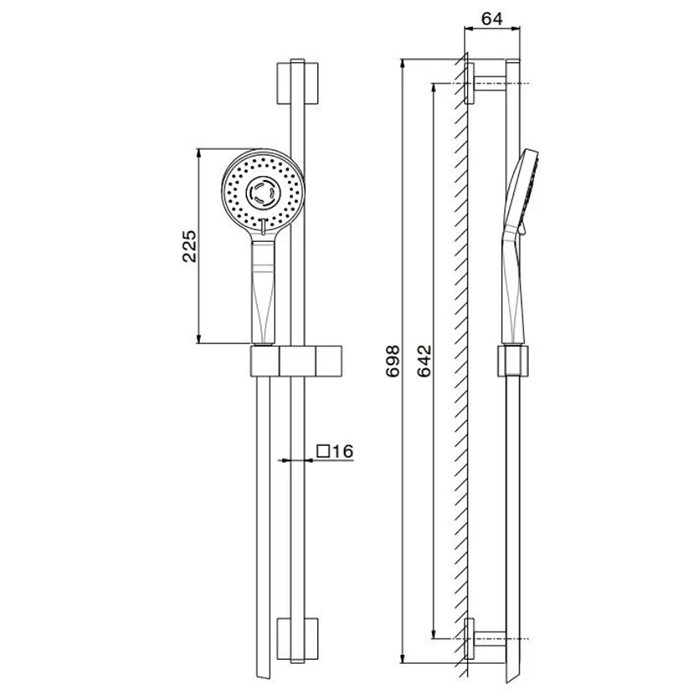 Душевая программа Душевая стойка c ручной круглой лейкой и шлангом, без выхода для подачи воды, цвет хром 