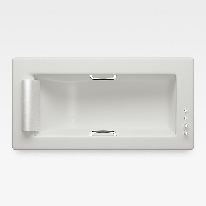 Island Встраиваемая ванна 214.5х110см термостат руч. душ, Hide-Flow, ручки, мягкий подголовник, цвет: off-white/хром